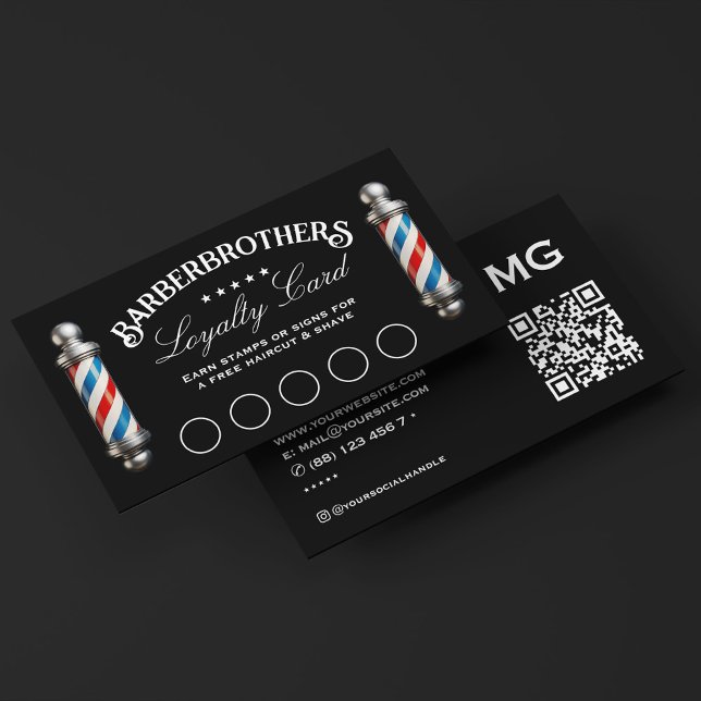 Elegant Barber Pole Black Reward Loyalty Visitkort (Elegant Barber Pole Black Reward Loyalty Business Card
)