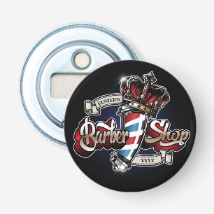 Elegant Barber Pole och Krona Logotyp Personalize Flasköppnare