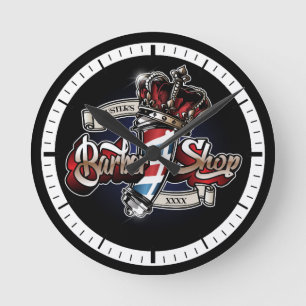 Elegant Barber Pole och Krona Logotyp Personalize Rund Klocka