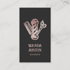 Elegant Barber Shop Rose Gold Glitter Visitkort