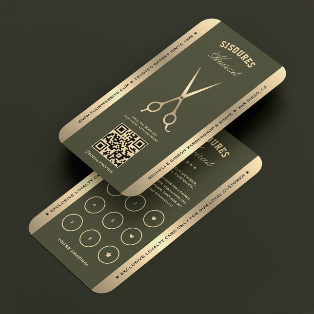 Elegant Barbershop Barber Grönt Guld förmånskort Visitkort (Elegant Barbershop Barber Green Gold Loyalty Card
)