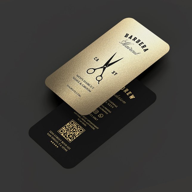 Elegant Barbershop Black Faux Guld Scissors Visitkort (Elegant Barbershop Black Gold Scissors Modern Business Card
)