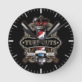 Elegant Barbershop Logotyp Personalize 2 Rund Klocka