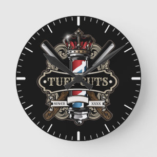 Elegant Barbershop Logotyp Personalize 2 Rund Klocka