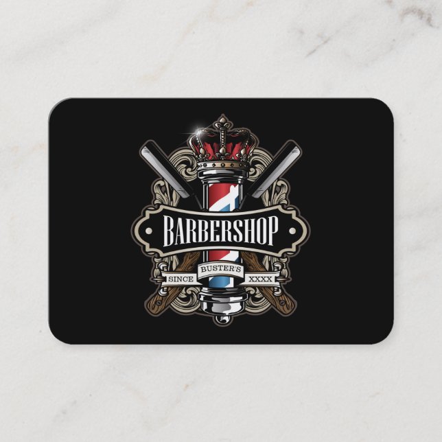 Elegant Barbershop Logotyp Personalize Visitkort (Framsida)