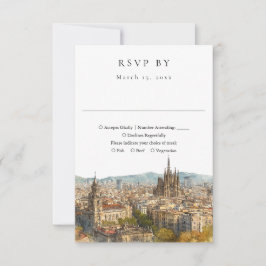 Elegant Barcelona Silhuett Vattenfärg Bröllop OSA Kort