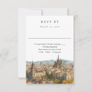 Elegant Barcelona Silhuett Vattenfärg Bröllop OSA Kort