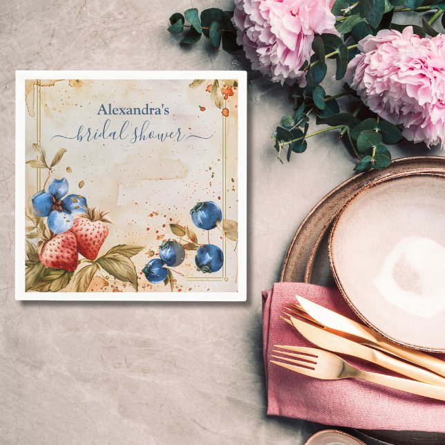 Elegant bärig söt jordgubb bröllopsdusch pappersservett (Skapare uppladdad)