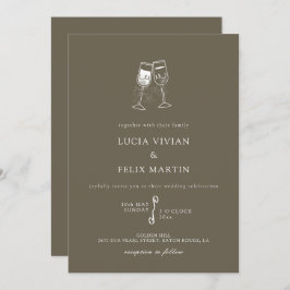 Elegant Bark Brown Champagne Bröllop Inbjudningar