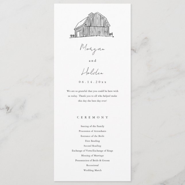 Elegant Barn Black and White Rustic Bröllop Program (Framsida)
