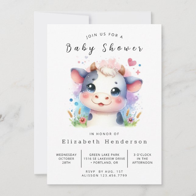 Elegant Barn Calf Cow Baby Shower Inbjudningar (Framsida)