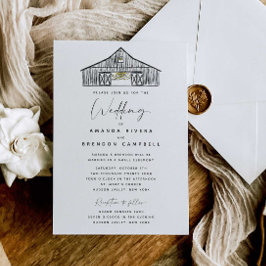 Elegant Barn Ceremony och Reception Bröllop Inbjudningar