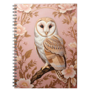 Elegant Barn Owl Pink and Gold Floral Anteckningsbok
