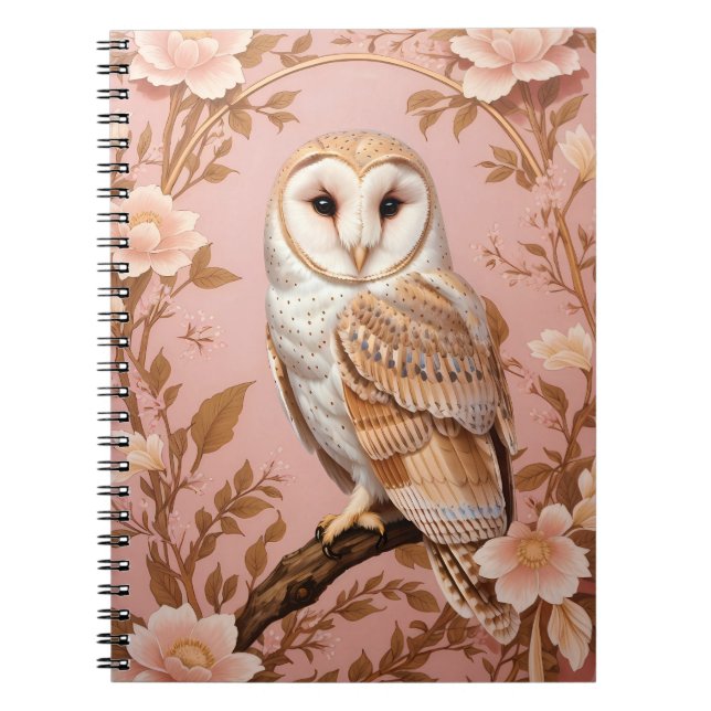 Elegant Barn Owl Pink and Gold Floral  Anteckningsbok (Framsidan)