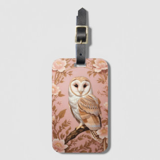 Elegant Barn Owl Pink and Gold Floral Bagagebricka