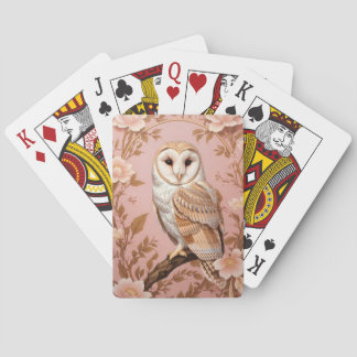 Elegant Barn Owl Pink and Gold Floral Casinokort