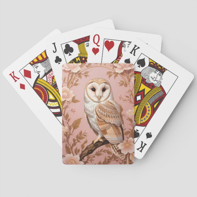 Elegant Barn Owl Pink and Gold Floral  Casinokort (Baksidan)