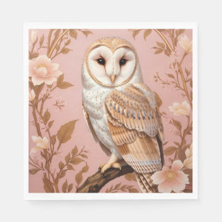 Elegant Barn Owl Pink and Gold Floral Pappersservett