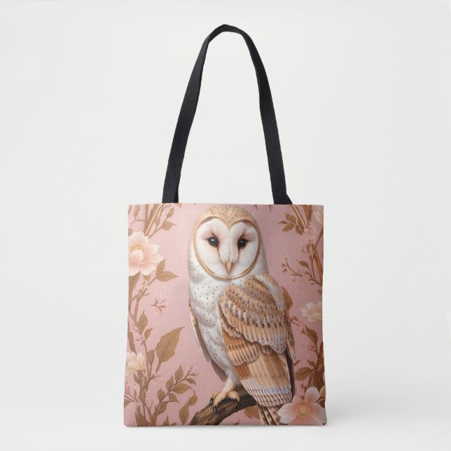 Elegant Barn Owl Pink and Gold Floral  Tygkasse (Framsida)