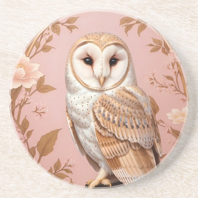Elegant Barn Owl Pink and Gold Floral  Underlägg (Framsidan)