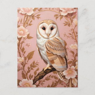 Elegant Barn Owl Pink and Gold Floral Vykort