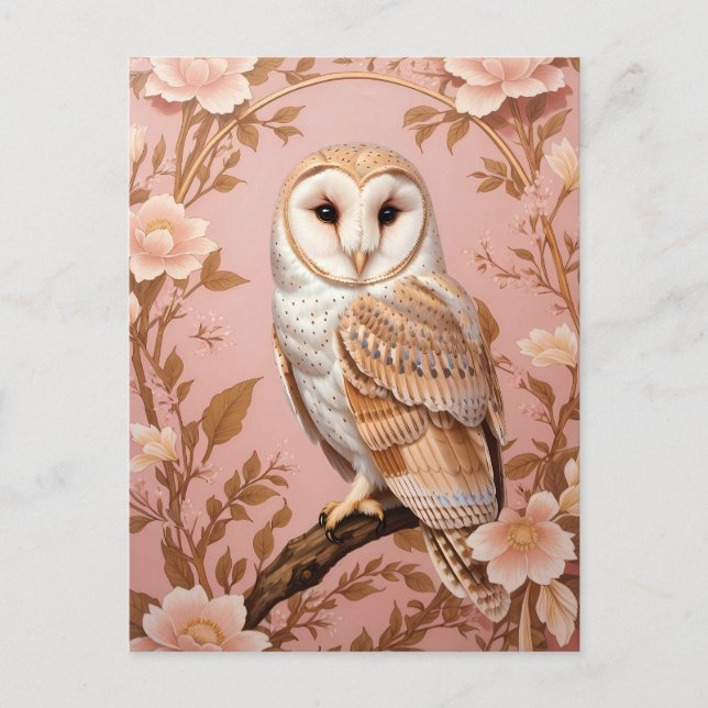 Elegant Barn Owl Pink and Gold Floral  Vykort (Framsida)