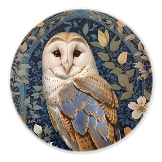 Elegant Barn Owl William Morris Inspired Floral Knopp (Framsidan)