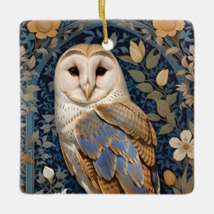Elegant Barn Uggla William Morris Inspired Blommig Julgransprydnad Keramik