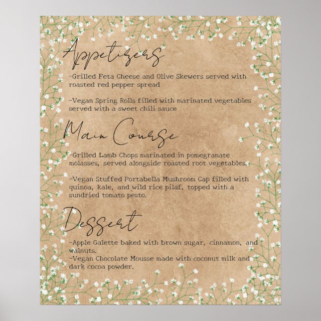 Elegant Barnets Blommigt för andning Boho Bröllop  Poster (Framsidan)