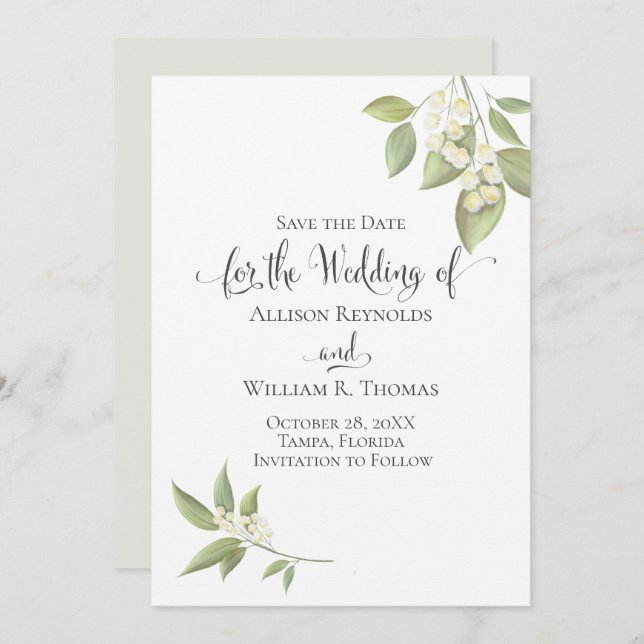 Elegant Barnets utandningsgröna botaniska Blommigt Spara Datumet (Fram/baksida)