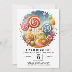 Elegant Barns Lollipop Birthday Inbjudningar