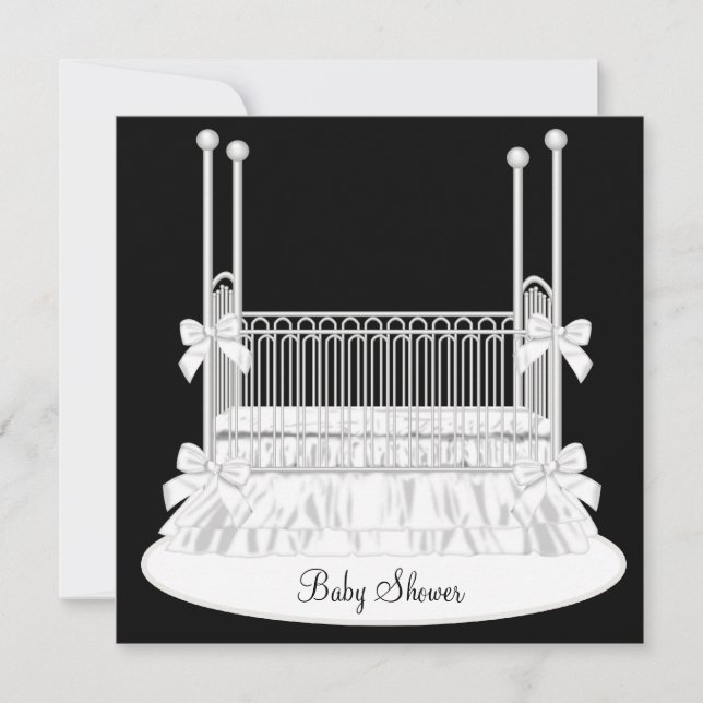 Elegant barnvagn svart vit baby shower inbjudningar (Framsida)