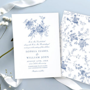 Elegant barock blå fransk trädgårdsblomma bröllop inbjudningar