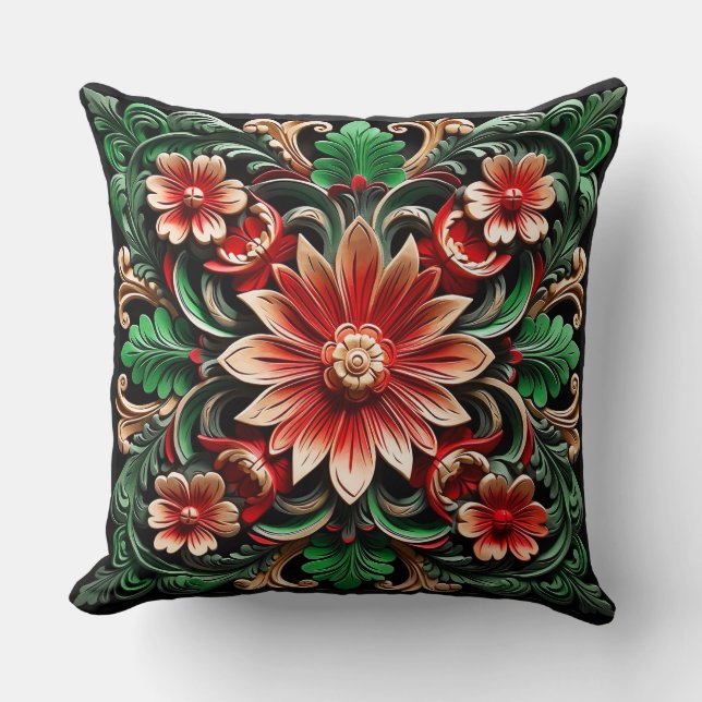 Elegant Barock Blommig Färgrik Konstnärlig Kudde (Framsida)