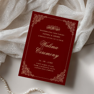 Elegant Barock Guld Burgunder Röd Walima Ceremoni Inbjudningar