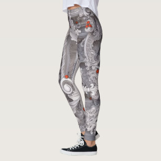 Elegant Barock Marmorpelare & Röd Nyckelpiga Konst Leggings