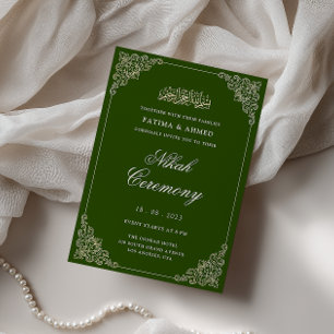Elegant barock ram emeraldgrön Nikah-ceremoni Inbjudningar