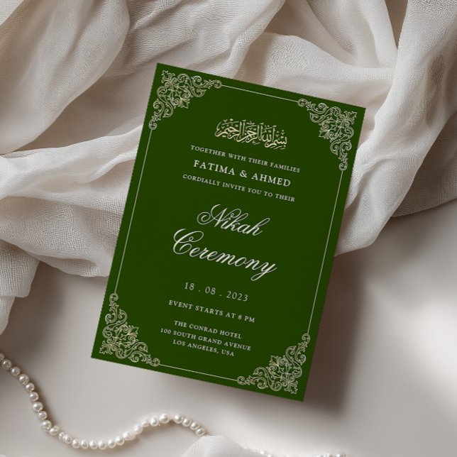 Elegant barock ram emeraldgrön Nikah-ceremoni Inbjudningar (Skapare uppladdad)