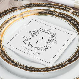 Elegant Barock vapen Monogram Bröllop Pappersservett