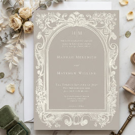 Elegant Barockbåge Neutral Tan Elfenbensvit Bröllo Inbjudningar
