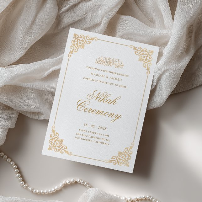Elegant barockram Guld Nikah-ceremoni skrift Inbjudningar (Skapare uppladdad)