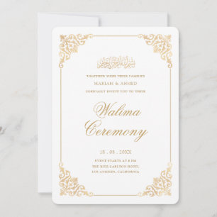 Elegant barockram Guld Walima-ceremoni Script Inbjudningar