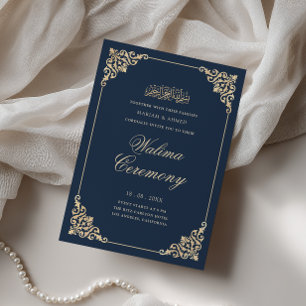 Elegant barockram Navy Blue Walima-ceremoni Inbjudningar