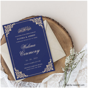 Elegant barockram Royal Blue Walima-ceremoni Inbjudningar
