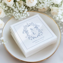 Elegant Barockt Vapenmonogram Blått Bröllop