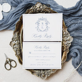 Elegant Barok Kronmonogram Blå Bröllop OSA Kort