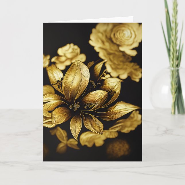 Elegant Baroque Black & Guld Blommigt Note Card Tack Kort (Framsida)