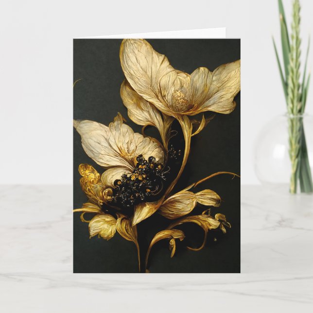 Elegant Baroque Black & Guld Blommigt Note Card Tack Kort (Framsida)