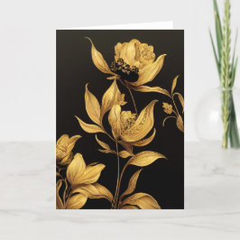 Elegant Baroque Black & Guld Blommigt Note Card Tack Kort