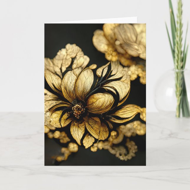 Elegant Baroque Black & Guld Blommigt Note Card Tack Kort (Framsida)
